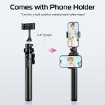 ULANZI MT-70 Extendable Tripod, 63" Selfie Stick Vlog Tripod Stand with 2 Phone Clips, 360 Rotate Dual Camera Holder for iPhone, Sony, Canon, GoPro, Lightweight for Travel, Black