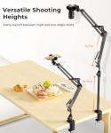 UBeesize Overhead Camera Mount with 360° Adjustable Arm & Phone Holder for TikTok Live Streaming Photography Studio Content Creation, Desk Mount for DSLR Cameras/Webcam/iPhone/Ring Light/Microphone