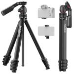 Perlegear Camera Tripod, 60″ Portable and Height-Adjustable, Travel Tripod with 13.2 lbs Max Load, Phone Camera Stand Heavy Duty for Video Recording, PGIPE01