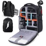 RAINSMORE Camera Backpack Camera Bag for DSLR/SLR Mirrorless 14 Inch Laptop Camera Backpack for Photographers Anti-theft Photography Bag with Rain Cover, Tripod Holder, Black