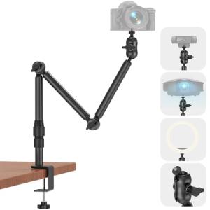 Overhead Camera Mount for Desk, 30.9" Foldable Camera Desk Mount Stand with 1/4" Screws, 360° Rotation 3-Sections Tabletop Holder with C-Clamp for DSLR, Digicam, Webcam, Mini Projector, Microphone