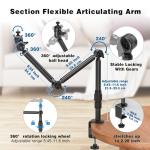 Overhead Camera Mount for Desk, 30.9" Foldable Camera Desk Mount Stand with 1/4" Screws, 360° Rotation 3-Sections Tabletop Holder with C-Clamp for DSLR, Digicam, Webcam, Mini Projector, Microphone
