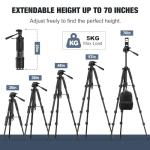 MoKo Camera Tripod for iPad - 70" Phone Tripod Stand with Travel Bag, Tripod for iPhone with Phone Holder, Wireless Remote, Travel Tripod for Camera DSLR SLR, Cell Phones, Tablets, Projector, Webcam