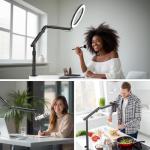 SupeDesk Overhead Camera Mount, Adjustable Desk Mount with Flexible Aluminum Spring Arm, 360° Ball Head, 1/4" 3/8" Screw & Phone Clamp for DSLR Cameras, Light, Heavy Microphones, and Smartphones