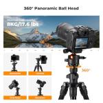 K&F Concept 76 inch Camera Tripod with Rotatable Multi-Angle Center Column,Lightweight Travel Outdoor DSLR Tripods with 360 Degree Ball Head Load Capacity 8kg/17.6lbs, Cellphone Clips for Smartphone
