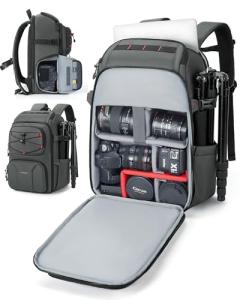 BAGSMART Camera Bag for Photographers, Professional Camera Bag Fits up to 15.6" Laptop, DSLR/Drones/Tripod Camera Case with Rain Cover, Grey