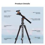 K&F Concept 76 inch Camera Tripod with Rotatable Multi-Angle Center Column,Lightweight Travel Outdoor DSLR Tripods with 360 Degree Ball Head Load Capacity 8kg/17.6lbs, Cellphone Clips for Smartphone