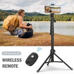 Liphisy 64” Tripod for Cell Phone & Camera, Phone Tripod with Remote and Phone Holder, Sturdy & Stable Height Adjustable Multi-Angle Shot Selfie Stick Tripod for Video Recording