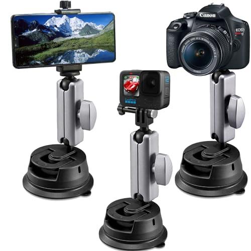 Suptig Universal Car Mount, Suction Cup Mount for Smartphones, GoPro, Action Cameras, DSLR, Windshield, Dashboard, Black