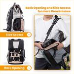 TARION Camera Backpack Waterproof Camera Bag Waterproof Certified IPX5 Large Capacity Side Access with 15.6 Inch Laptop Compartment Rain Cover for Women Men Photographer Lens Tripod Tablets