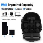 YaKuss Hard Shell Camera Backpack, Shockproof Camera Bag Case with Tripod Strap, for 14" Laptop, Camera Backpacks for Photographers,for Canon Nikon Sony SLR DSLR Mirrorless Camera, Lenses, M, Black