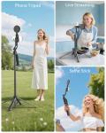 acer Auto Face Tracking Tripod for iPhone/Cell Phone/Android/Camera with Light and Remote, 64", No App, 360°Rotating Tripod Selfie Stick for Tiktok YouTube Vlog Live Streaming Video Recording