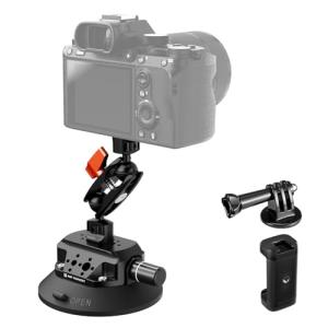 K&F Concept 4.5" Suction Cup Camera Mount with Magic Arm, ARRI Style 1/4" 3/8" Threads, Quick Release Car Mount Compatible with Gopro DJI Insta360 for DSLR Action Camera Phone Video Shooting