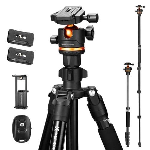 K&F Concept 75.6 inch Camera Tripod, Heavy Duty DSLR Tripods with 360 Degree Ball Head Load Capacity 17.6lbs, Detachable Monopod, Cellphone Clip for Smartphone O275A5+BH-36