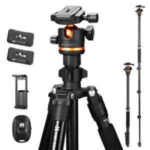 K&F Concept 75.6 inch Camera Tripod, Heavy Duty DSLR Tripods with 360 Degree Ball Head Load Capacity 17.6lbs, Detachable Monopod, Cellphone Clip for Smartphone O275A5+BH-36