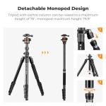 K&F Concept 75.6 inch Camera Tripod, Heavy Duty DSLR Tripods with 360 Degree Ball Head Load Capacity 17.6lbs, Detachable Monopod, Cellphone Clip for Smartphone O275A5+BH-36