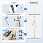 70" Phone Tripod & Selfie Stick, Horizontal Overhead Tripod, Extendable Camera Cell Phone Tripod Stand with Wireless Remote and Phone Holder for Filming Video Recording Live Stream
