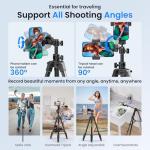 70" Phone Tripod & Selfie Stick, Horizontal Overhead Tripod, Extendable Camera Cell Phone Tripod Stand with Wireless Remote and Phone Holder for Filming Video Recording Live Stream