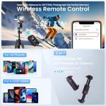 70" Phone Tripod & Selfie Stick, Horizontal Overhead Tripod, Extendable Camera Cell Phone Tripod Stand with Wireless Remote and Phone Holder for Filming Video Recording Live Stream