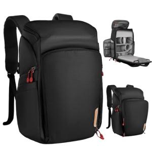 K&F Concept Camera bags Waterproof 25L Large Capacity Camera Case with Raincover Camera Case 15.6 Inch Laptop Compartment Compatible with Canon/Nikon/Sony/DJI Mavic Drone Travel Camera Backpack