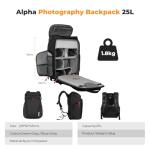 K&F Concept Camera bags Waterproof 25L Large Capacity Camera Case with Raincover Camera Case 15.6 Inch Laptop Compartment Compatible with Canon/Nikon/Sony/DJI Mavic Drone Travel Camera Backpack