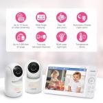 VTech Advanced HQ Max Twin 7" Digital Video 2-Cameras Baby Monitor with Pan Tilt Zoom, Long Battery Life 5000mAh, IPS Screen, Adaptive Multi-Color Night Light, 2-Way Talk, HQ Display, No WiFi, White