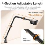 ULANZI ZJ02 Camera Desk Mount Overhead Magic Arm, 98cm/38.6inch Aluminum Adjustable Articulating Arm with 1/4" Ball Head for Cameras DSLR Lights Mount for Live Streaming/Photo Video Shooting