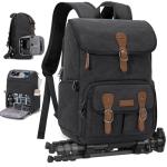 RAINSMORE Camera Bag Backpack for DSLR/SLR Mirrorless 15.6 Inch Laptop Camera Back Pack for Photographers Anti-Theft Photography Bags Case with Tripod Holder & Rain Cover, Black