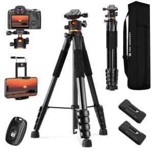 K&F CONCEPT 75 inch/190cm Camera Tripod,Lightweight Travel Outdoor DSLR Tripods with 360 Degree Ball Head Load Capacity 8kg/17.6lbs,Cellphone Clip and Remote Control for Smartphone S255A3+BH-36