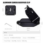 Camera Clip Backpack Clip with Quick Release Plate, Aluminum Backpack Strap Camera Mount Holder with QR Clamp System for Canon, Sony, Nikon, Fuji, DSLR, Action Cameras (Black)
