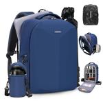 RAINSMORE Camera Backpack Hard Shell for DSLR/SLR Waterproof Camera Bag with Laptop Compartment 15.6 Inch Professional Camera Case with Rain Cover Photography Backpack Bag with Camera Lens Case Blue