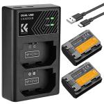 K&F CONCEPT NP-FZ100 2280mAH Battery and Dual Slot Charger Set for Sony A7iii, A7iv, A7C, A6700, A6600, ZV-E1, ZV-E10ii, FX3, FX30, A9, Alpha 9, Alpha 9S, A9S, A7R3, A7R4 Camera Batteries