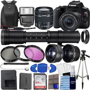 Canon EOS Rebel SL3 DSLR Camera With EF-S 18-55mm Lens Bundle - 4 Lens Kit Including 420-800MM Zoom HD, Wide Angle, Telephoto - 64GB Memory, Photo Backpack, Flash + Pro Kit (Renewed)
