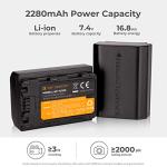 K&F CONCEPT NP-FZ100 2280mAH Battery and Dual Slot Charger Set for Sony A7iii, A7iv, A7C, A6700, A6600, ZV-E1, ZV-E10ii, FX3, FX30, A9, Alpha 9, Alpha 9S, A9S, A7R3, A7R4 Camera Batteries