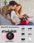 VJIANGER 2025 Upgrade 6K Digital Camera for Photography 64MP Vlogging Camera for YouTube with WiFi, 180°Flip Screen, 16X Digital Zoom, 52mm Lens, 32GB Micro SD Card, 2 Batteries(Pink)