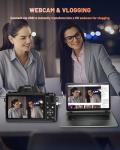 8K 64MP Digital Camera for Photography, Vlogging Camera with Autofocus, WiFi, 4 Inch Touchscreen, 16X Digital Zoom, 3000mAh Battery, Dual-Lens, Lens Hood, 32GB TF Card and Flash,Black