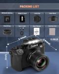 8K 64MP Digital Camera for Photography, Vlogging Camera with Autofocus, WiFi, 4 Inch Touchscreen, 16X Digital Zoom, 3000mAh Battery, Dual-Lens, Lens Hood, 32GB TF Card and Flash,Black