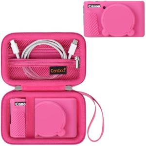 Canboc Case for Canon PowerShot SX740 SX730 HS Digital Camera, 1* Hard Carrying Case + 1* Soft Silicone Protective Cover with Removable Lens Cover, Rosered (Case Only)