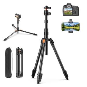 XXZU 71" Camera Tripod, Tripod for Camera Phone with 360°Ball Head and Smartphone Holder, Aluminum DSLR Tripod Stand, Travel for Phone/DSLR/SLR/Projector/Video Recording, Max Load 8kg/17.64lb