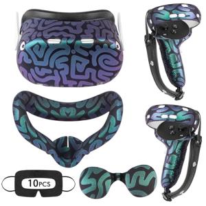 Relohas VR Accessories for Oculus Quest 2, Silicone Set for Meta Quest 2, Include Controller Grip Leather Cover, VR Shell Cover, Face Cover, Lens Cover and 10PCS Disposable Eye Cover(Magical)