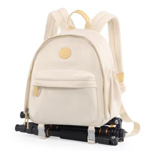 Cwatcun Camera Backpack Bag Small for Women，Fashion DSLR Camera Bag Cute with Tripod Strap and Removable Padded Dividers Lightweight Photograhy Case for Canon/Nikon/Sony Cameras, Off-White
