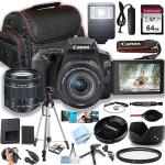 Canon EOS Rebel SL3 DSLR Camera w/EF-S 18-55mm F/4-5.6 STM Zoom Lens + 64GB Memory, Case, Tripod, Flash, Remote, and More (32pc Bundle) (Renewed)