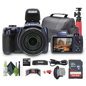 KODAK PIXPRO AZ528 Astro Zoom BSI-CMOS Bridge Vlogging Digital Camera 16MP 52X 1080p Wi-Fi (Midnight Blue) Bundle with 32GB Memory Card + Vlogger Tripod + Bag + Cleaning Kit + More Accessories