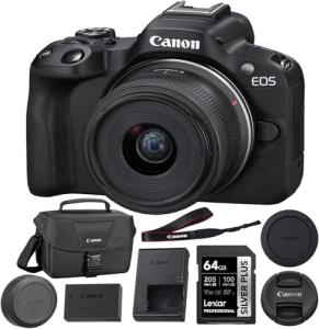 Canon EOS R50 Mirrorless Camera with 18-45mm Lens (Black) Bundle with 64GB Memory Card + Canon 200ES EOS Shoulder Bag (3 Items)