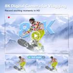 IGXHAVIZ 8K Digital Cameras for Photography Autofocus, WiFi 88MP Vlogging Camera with Dual-Lens, Flash, 16X Digital Zoom, Touch Screen, Travel Camera Anti-Shake with Lens Hood, 64GB Card,2 Batteries