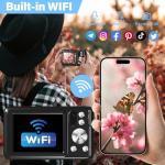 5K Digital Camera for Photography, WiFi 64MP Autofocus Dual Lens Vlogging Camera with Touch Screen, 6X Optical Zoom Compact Point and Shoot Cameras for YouTube, 32GB Card,2 Batteries,Black