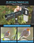 Evil Eye 20-60X Zoom Telephoto Lens, High Power HD Telephoto Phone Lens with Tripod and Universal Phone Clip for iPhone 16/15/14/13 Series, Samsung, Android Phone and Most Smartphone