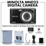 Minolta 48MP Digital Camera with Rear Selfie Lens – 4K Ultra HD Video, 2.8" LCD Screen, 16X Digital Zoom, Autofocus, Slow Motion, Time Lapse, Filters, Scene Modes, 32GB Card Included (Black)