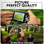 Minolta 48MP Digital Camera with Rear Selfie Lens – 4K Ultra HD Video, 2.8" LCD Screen, 16X Digital Zoom, Autofocus, Slow Motion, Time Lapse, Filters, Scene Modes, 32GB Card Included (Black)