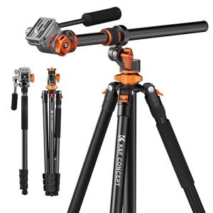 K&F CONCEPT 90''/230cm Overhead Camera Tripod, Horizontal Shooting Video Tripods with Fluid Head Heavy Duty 10KG Load Capacity, Detachable Monopod, for Indoor and Outdoor Use T254A7+FH-03